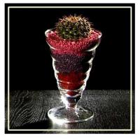 Элегантный конусообразный стакан наполнен разноцветными камешками, в которые помещен замечательный кактус. Символизирует силу, стойкость, уверенность.
